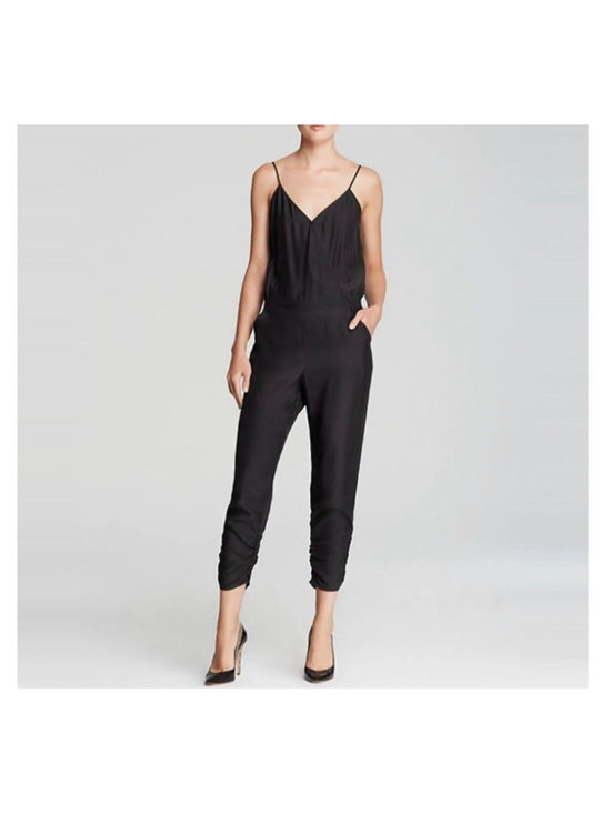 Parker Pants - Parker Jumpsuit V Neck Ruched Hem Size XS 100% Silk Black One Piece Jumpsuit